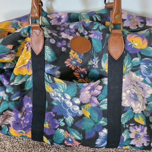 Vintage GITANO Floral Fruit Print Weekend Travel Duffel Carry On Bag Large RARE - Picture 3 of 12